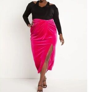 Eloquii twist front velvet skirt hot pink